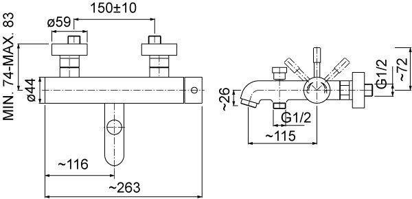 Valvex Bateria wannowa ścienna Vegane komplet