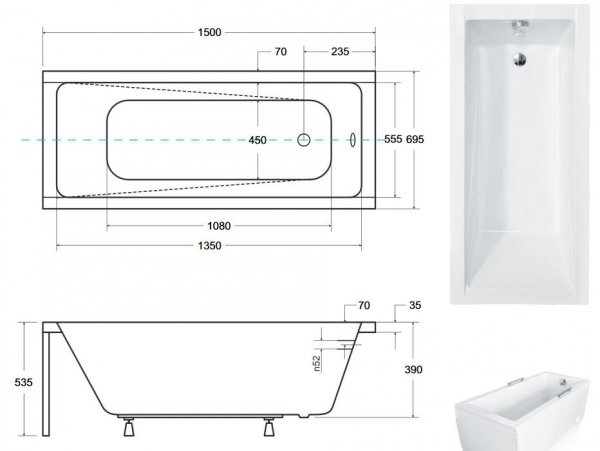 Besco Modern wanna akrylowa 150x70 prostokątna