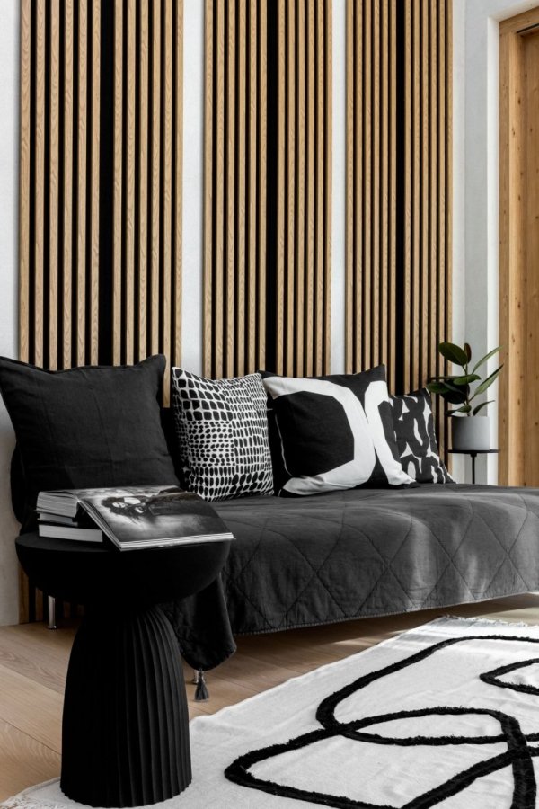 Lamele ścienne Dąb sonoma 30x270 cm panel akustyczny Woodline czarny filc 6 mm