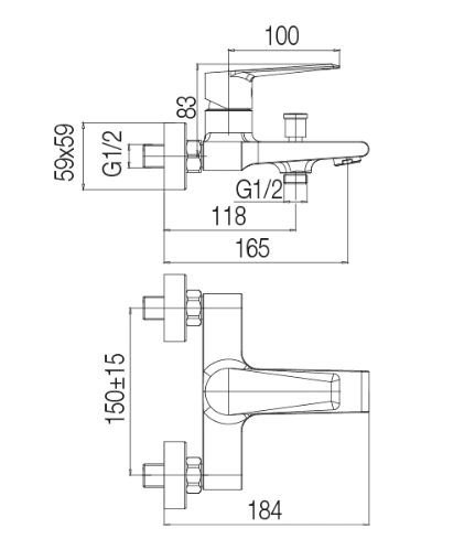 Bateria wannowa czarna Valvex Esto ścienna bez natrysku