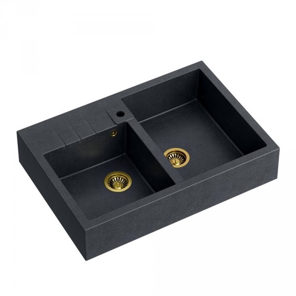 Quadron Bill 120 PVD zlewozmywak kuchenny dwukomorowy black diamond/złoty