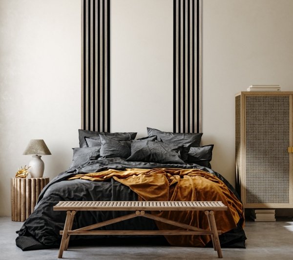 Lamele ścienne Dąb sonoma 30x270 cm panel akustyczny Woodline czarny filc 6 mm