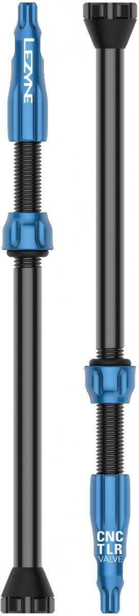 Zawory tubeless Lezyne Tubeless Valve CNC 80 mm — niebieskie, aluminiowe