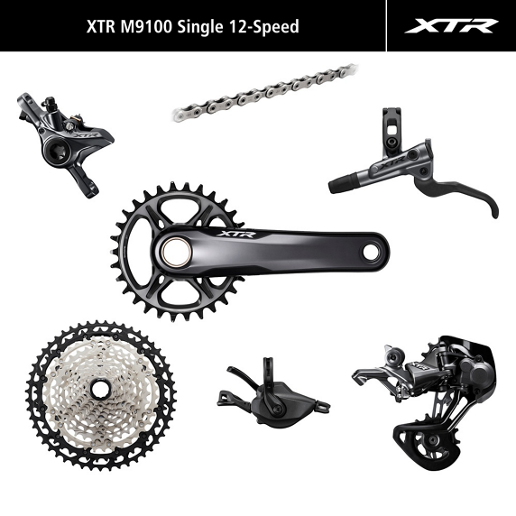 Grupa Shimano XTR M9100 — 1×12, hamulce 2-tłoczkowe, korba 175 mm, zębatka 32T, kaseta 10–51, I-SPEC EV