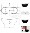 BESCO Wanna wolnostojąca Viya B&W 160x70 + klik-klak chrom #WMD-160-VBW