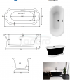 BESCO Wanna wolnostojąca Ziva B&W 160x75 + klik-klak z przelewem szczelinowym gun metal #WWA160ZBSGR