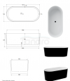 BESCO Wanna wolnostojąca Lova B&W 160x74 + klik-klak złoty czyszczony od góry #WWM-160LBKG