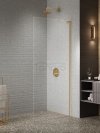 NEW TRENDY Kabina prysznicowa NESTA GOLD BRUSHED WALK-IN U 110x200 szkło czyste 8mm Active Shield 2.0 - WSPORNIK KĄTOWY K-1742-WL