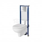 CERSANIT - Set B676 TECH LINE BASE miska zawieszana CERSANIA SIMPLEON z deską duroplastowa antybakteryjna wolnoopadająca z funkcją łatwego wypinania i przycisk SMART chrom błyszczący  S701-686