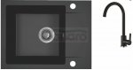 AQUAFORM - zlewozmywak granitowy MARANELLO 440 X 570 X 215 - 1 komora z 1/2 ociekacza, CZARNY MONO + syfon oszczędzający miejsce z korkiem automatycznym  AQ.901-101 + bateria stojąca z wylewką U  AQ.901-1019502