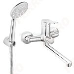 FERRO - Bateria umywalkowo-wannowa ISSO ścienna z przyłączem natrysku i obrotową wylewką CHROM   BIS33A