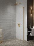 NEW TRENDY Kabina prysznicowa NESTA GOLD BRUSHED WALK-IN U 110x200 szkło czyste 8mm Active Shield 2.0 - WSPORNIK KĄTOWY K-1742-WL