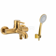 ARMATURA KRAKÓW KFA Bateria wannowa ścienna MOZA GOLD /ZŁOTO SZCZOTKOWANE 5034-010-31 + NATRYSK PUNKTOWY 841-220-31 