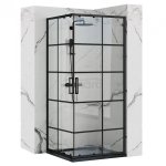 REA - Kabina prysznicowa kwadratowa CONCEPT Black 80x80 czarna krata drzwi przesuwne