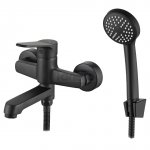 KUCHINOX - Bateria wannowa ATEZ ścienna z zestawem natryskowym Czarna  BTK_711D