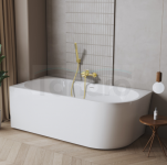 INVENA Wolnostojąca przyścienna wanna Astri, 150cm, lewostronna, w komplecie z syfonem, korkiem oraz estetycznym przelewem AN-03-15L-F