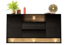 MEGSTYL KOMODA 160CM Z WSTAWKĄ DĄB WOTAN - Czarny - Wotan mat - Czarny połysk VISION 2