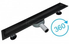 AQUALine - Odpływ liniowy podłogowy 2w1 pod płytkę CZARNY Matowy Obrotowy syfon 90cm R04BK900