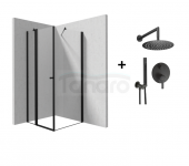 DEANTE Zestaw kabina drzwi uchylne KERRIA PLUS 90x90 + zestaw prysznicowy ARNIKA NERO NAC_N9QP