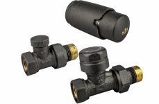 KFA ARMATURA KRAKÓW Zestaw termostatyczny grzejnikowy, prosty, KOMFORT PRO, GRAFITOWY 757-030-61-BL