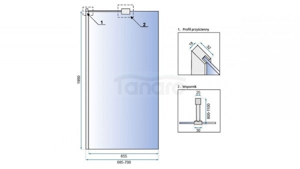 REA Kabina ścianka WALK-IN AERO N TRANSPARENT 70cm szkło 8mm 