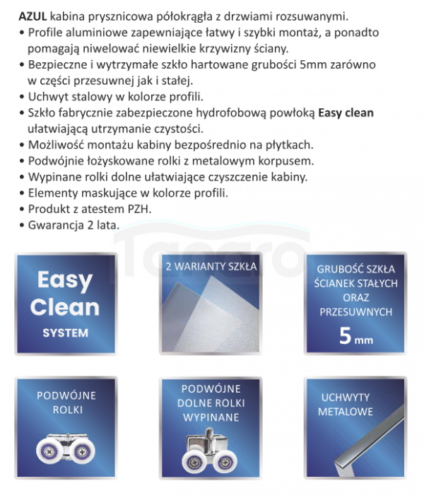 AQUAFORM Kabina prysznicowa półokrągła AZUL 80x80x185 szkło mrożone 5mm profil chrom AQ.100-501102