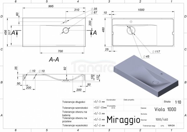 MIRAGGIO UMYWALKA VIOLA 1000 R (CZARNY POŁYSK) 8813480