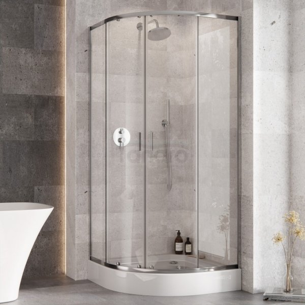 BESCO Kabina prysznicowa z brodzikiem 80x80x190 Zarya Chrom 80 + brodzik Alex Stone Effect Black 80 ZC-ALS80-190