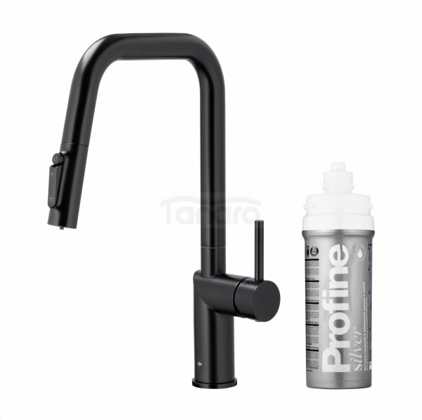ARMATURA KRAKÓW KFA DUERO PURE STYLE bateria kuchenna z funkcją filtracji wody i wyciąganą wylewką, BLACK + zestaw filtrujący PROFINE SILVER &quot;S&quot; 6623-314-81