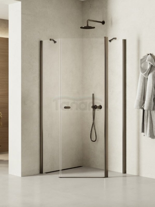 NEW TRENDY Kabina prysznicowa New Soleo Gunmetal Brushed, pięciokątna, asymetryczna, drzwi pojedyncze 90x90 K-1708