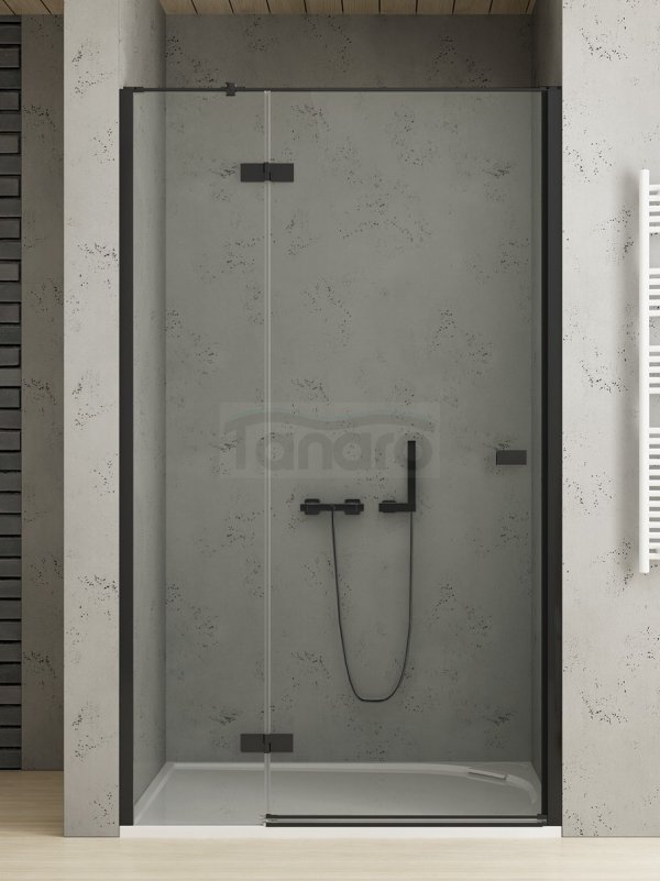 NEW TREDNY Drzwi wnękowe REFLEXA BLACK 1D L 120x200 szkło czyste 6mm Active Shield 2.0 EXK-4906