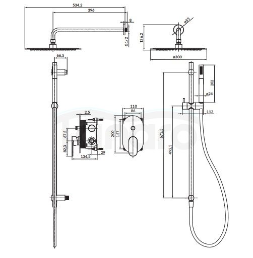CERSANIT - Set b257 zestaw podtynkowy CREA chrom z baterią wannowo-natryskową  S952-008