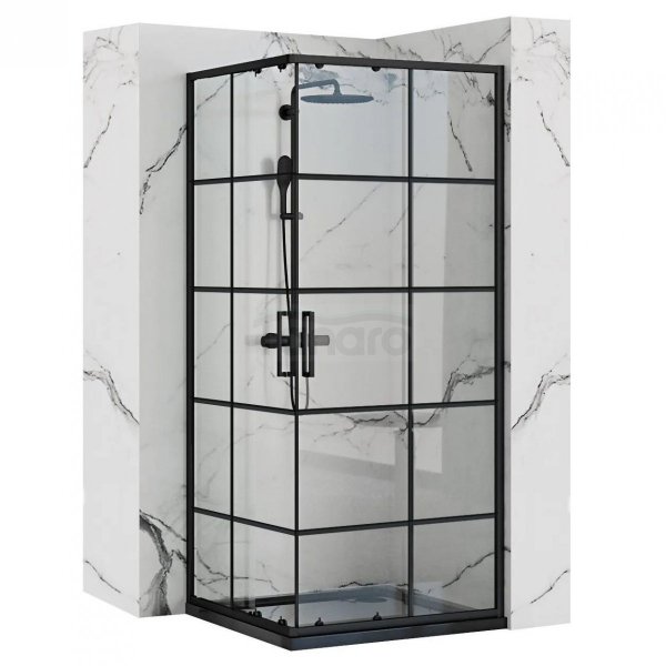 REA - Kabina prysznicowa kwadratowa CONCEPT Black 80x80 czarna krata drzwi przesuwne
