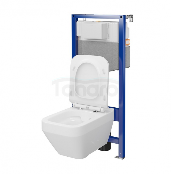 CERSANIT - Set C30 - stelaż podtynkowy AQUA 50 MECH QF + miska zawieszana CREA SQUARE CleanOn + deska SLIM antybakteryjna, wolnoopadająca, z funkcją łatwego wypinania  S701-809