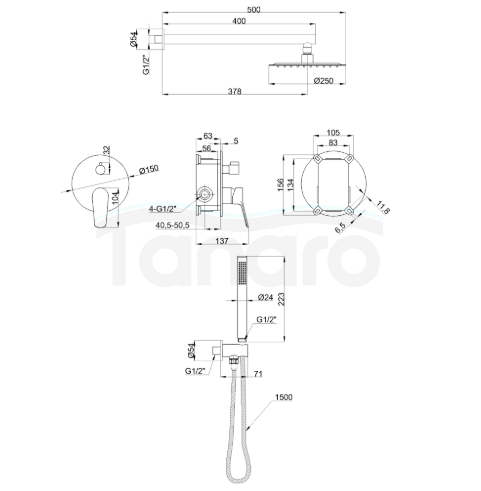INVENA Zestaw prysznicowy podtynkowy z 2-funkcyjną baterią Alonia złoto szczotkowane BS-70-009-V