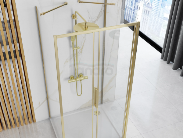 REA - Kabina Prysznicowa Przyścienna RAPID SLIDE BRUSH GOLD/ZŁOTA SZCZOTKOWANA drzwi 120 + ścianka 80 x2 + ramię x2