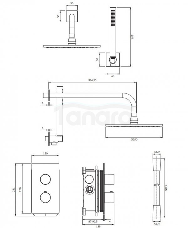 OMNIRES Termostatyczny system prysznicowy podtynkowy CONTOUR SYSCT11CR