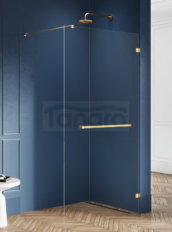 NEW TRENDY Kabina prysznicowa walk in Avexa Gold Brushed, jednoelementowa, z wieszakiem relingowym. Grubość szkła 8mm 110x200 EXK-7038