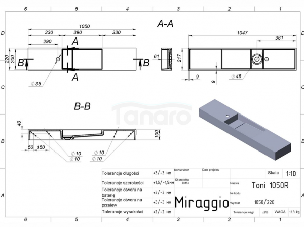 MIRAGGIO Umywalka TONI 1050 R 8814230