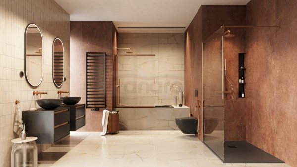 EXCELLENT Liner parawan nawannowy 110x140 cm rozsuwany 2-częściowy lewy / prawy, miedziany szczotkowany KAEX.2960.1100.LP