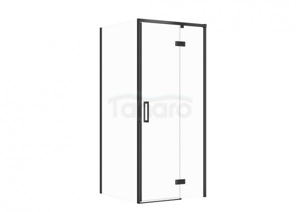 CERSANIT - Set B854 - Kabina kwadratowa LARGA na zawiasach 90x90X195  PRAWA  Czarna szkło transparentne  S601-219