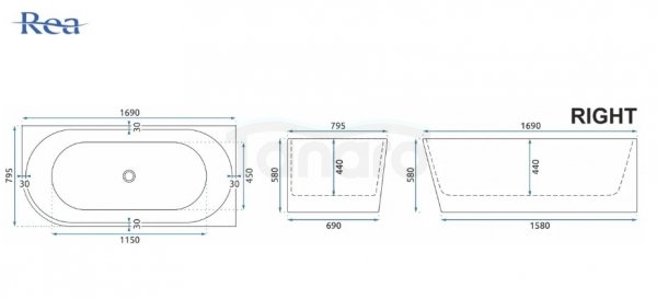 REA - Wanna Akrylowa Narożna BELLANTO PRAWA 170cm