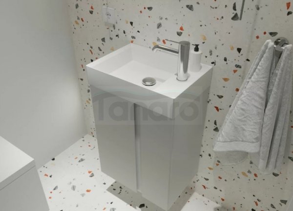 KROFAM - Szafka pod umywalkę UNIQ 49cm, 1 drzwi + cargo , jasno szary  UN 4970-46S-W