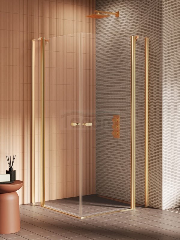 NEW TRENDY Kabina prysznicowa NEW SOLEO GOLD BRUSHED 2D prostokątna U 120x120x195 szkło czyste 6mm Active Shield 2.0 - z el. stałym K-4248