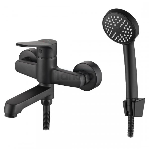 KUCHINOX - Bateria wannowa ATEZ ścienna z zestawem natryskowym Czarna  BTK_711D