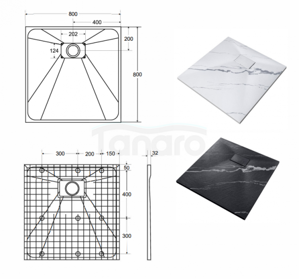 BESCO Brodzik kwadratowy Vexo Marble 80x80 VM-80-80-K