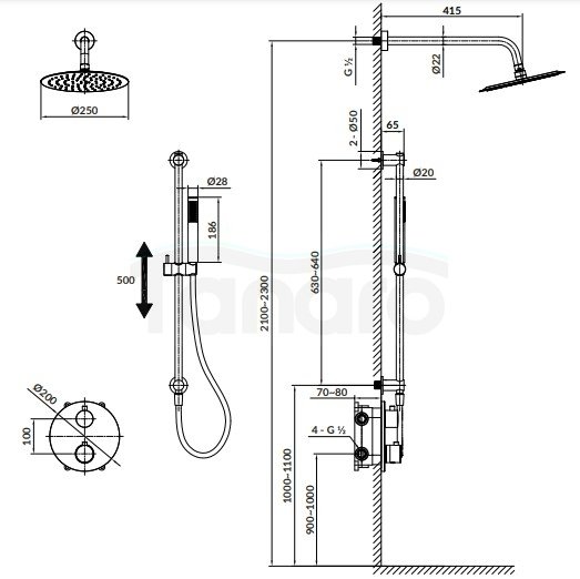 CERSANIT - Set B916 zestaw podtynkowy ZEN by Cersanit miedź szczotkowana z baterią termostatyczną wannowo-natryskową z boksem  S952-050