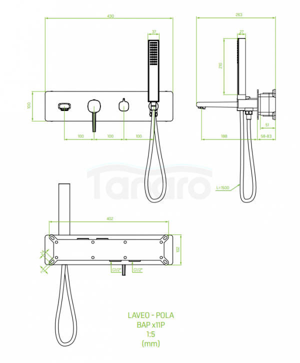 LAVEO Bateria wannowa podtynkowa z zestawem natryskowym POLA BAP_711P
