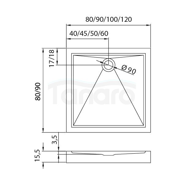 NEW TRENDY BRODZIK KWADRATOWY 90x90x15,5  CANTARE B-0275