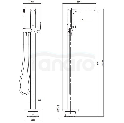 CERSANIT - Bateria wannowo-natryskowa wolnostojąca CREA chrom  S951-306
